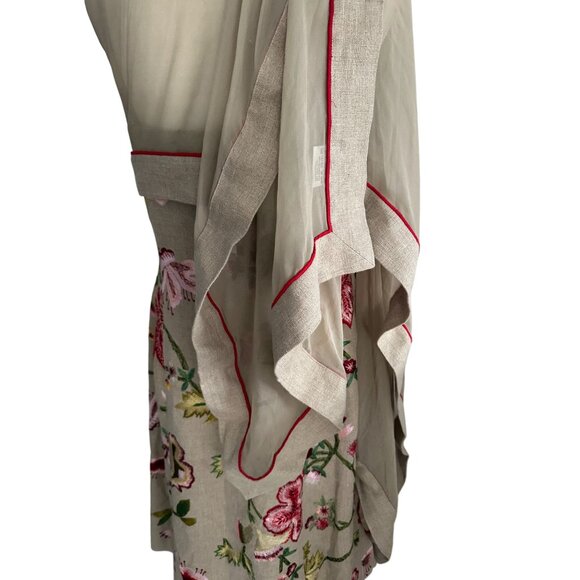 CARLISLE 100% Linen Floral Embroidered Dress and Matching Scarf Shawl - Picture 10 of 14
